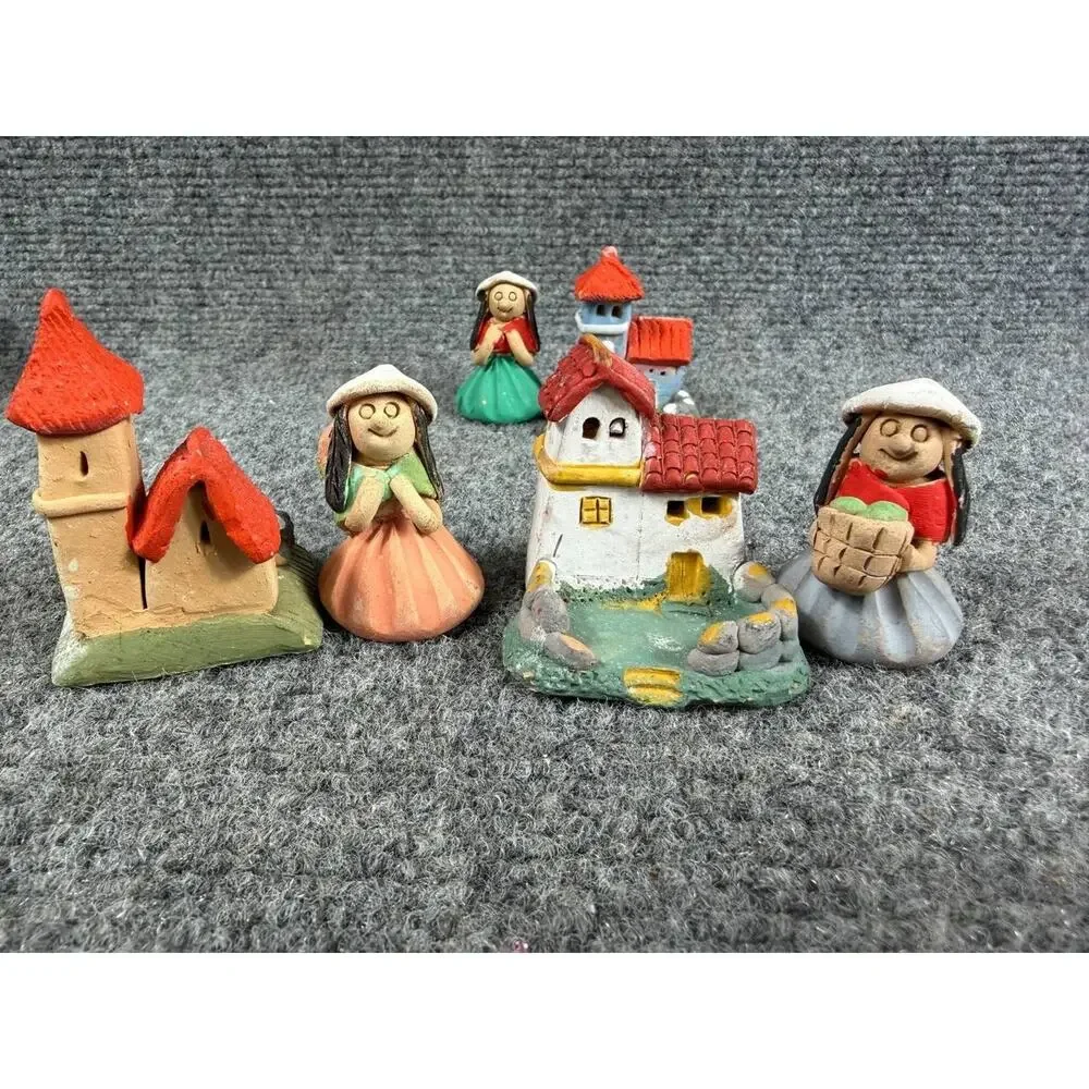 Vintage Handmade Clay Village Figurines Nativity Style Lot